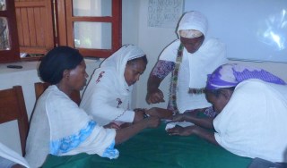Women working on toys for children at Gondar Hospital as part of income generating activities for the Mothers Coffee Morning