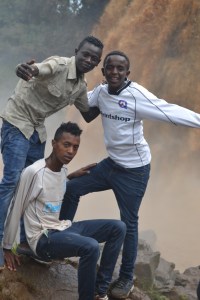 Some of the Kindu Klub children pose next to the Blue Nile Falls.